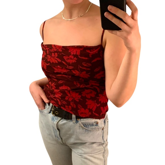 ASTR THE LABEL Reversible Burgundy Red Floral Spaghetti Strap Camisole Tank Top - Picture 9 of 16